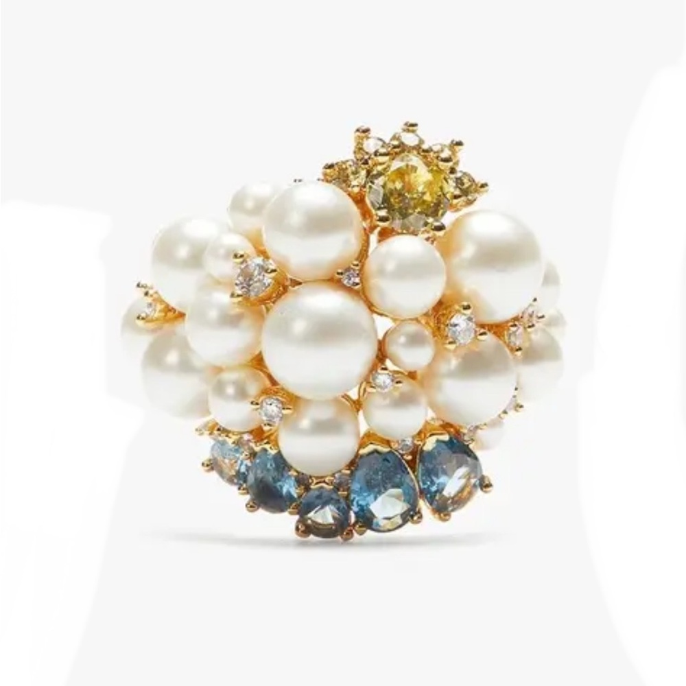Kate Spade Rain Or Shine Pearl & Rhinestone Cocktail Ring ~ Pearl / Rhinestone